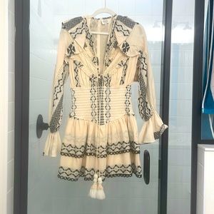 Hemant and Nandita jacquard long sleeve smocked waist mini dress